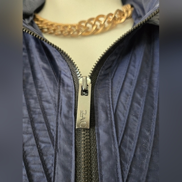 ZAC POSEN Designer Navy Blue Fit And Flare Lightweight Jacket With Hood. XS - Picture 9 of 14